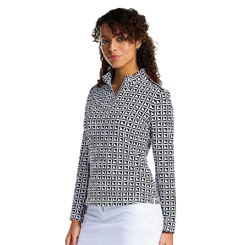 NVO Lida Mock Leng Sleeve Womens Golf Pullover Plunging Neck Pullover