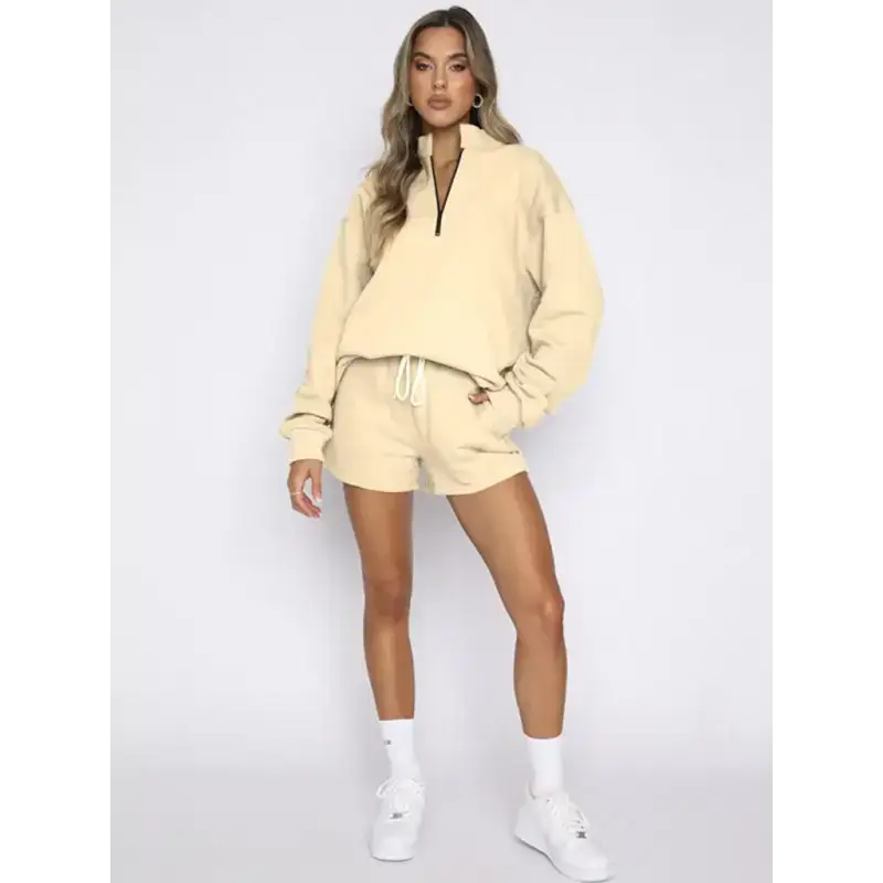 Women’s new solid color stand collar zipper pullover long sleeve Boxy Neck Sweater