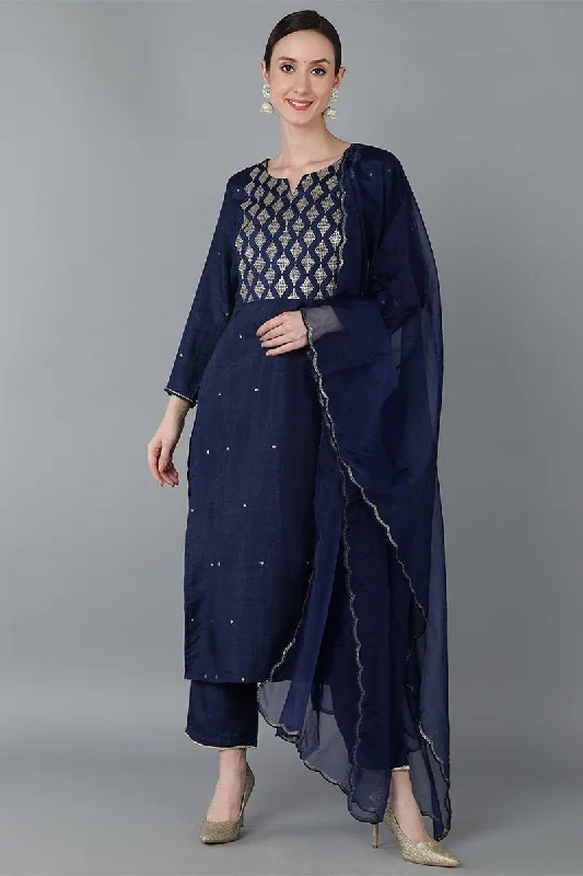 Ahika Navy Blue Silk Blend Yoke Design Solid Kurta Trousers With Dupatta Trousers Polka Dot Cute Ahika Navy Blue Silk Blend Yoke Design Solid Kurta Trousers With Dupatta Trousers Polka Dot Cute
