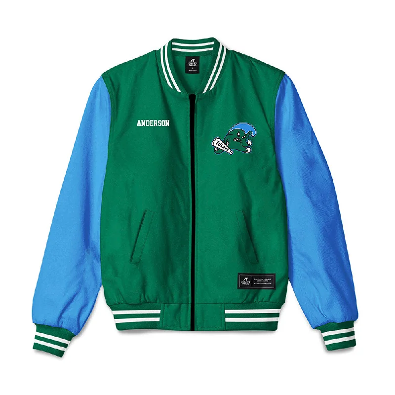 Tulane - NCAA Women's Rowing : Ava Anderson - Bomber Jacket Faux Fur Fabric Real Fur Fabric Shearling Fabric Tulane - NCAA Women's Rowing : Ava Anderson - Bomber Jacket Faux Fur Fabric Real Fur Fabric Shearling Fabric