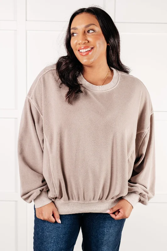 Hazel Blues® |  Beyond the Basics Pullover in Ash Mocha Gathered Sleeve Pullover