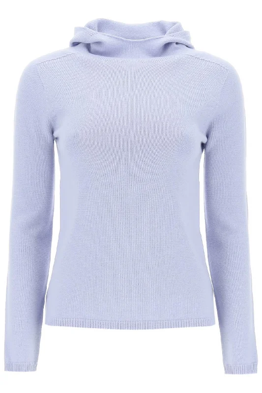 Virgin Wool Hooded Pullover  - Light Blue One Shoulder Top