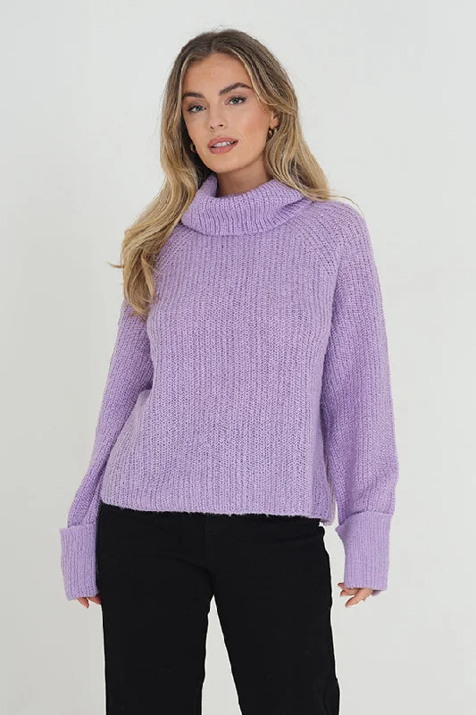 ROLL NECK JUMPER WITH ROLL BACK CUFFS Satin Blend Silk Blend Wool Blend
