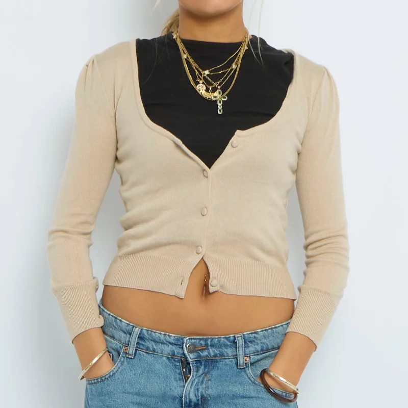 Low V-Neck Knitted Cardigan - UK 6 Oversized Loose Flowy