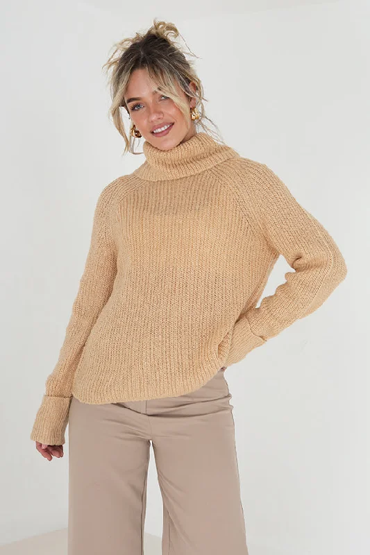 JUMPER WITH ROLL NECK & TURN BACK CUFFS Cashmere Blend Cotton Blend Poly Blend