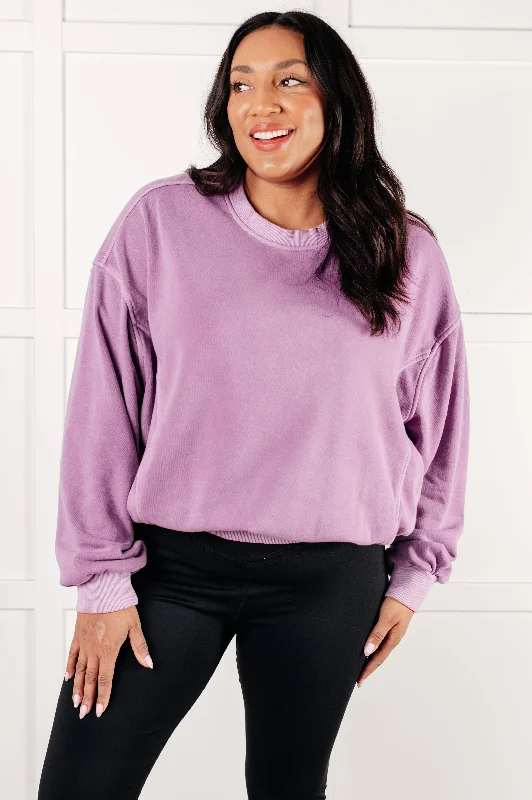 Hazel Blues® |  Beyond the Basics Pullover in Violet Cold Shoulder Design