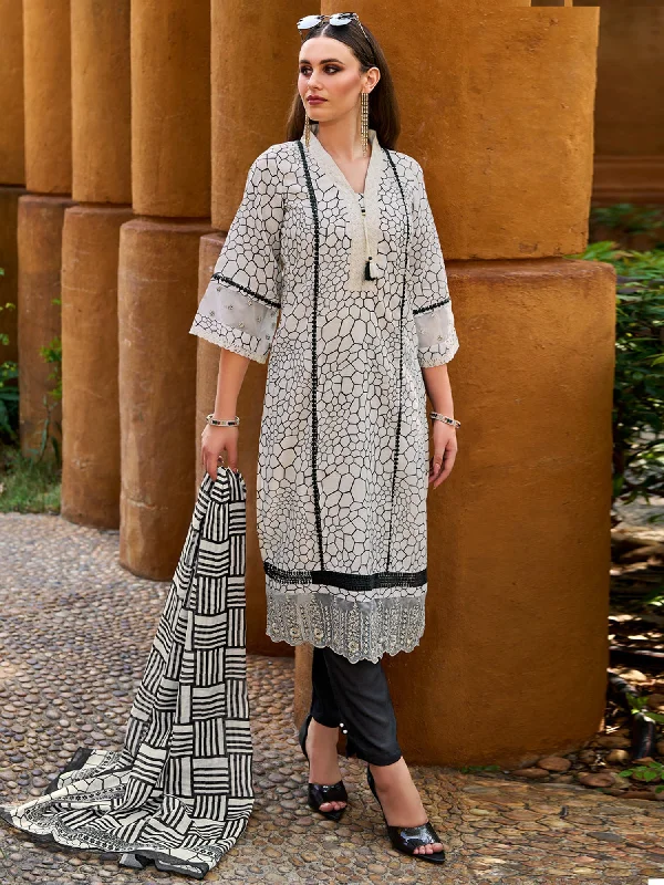 Women Off White Printed Straight Kurta Trousers With Dupatta Set - Taantav Skinny Trousers Denim Stretchy Women Off White Printed Straight Kurta Trousers With Dupatta Set - Taantav Skinny Trousers Denim Stretchy
