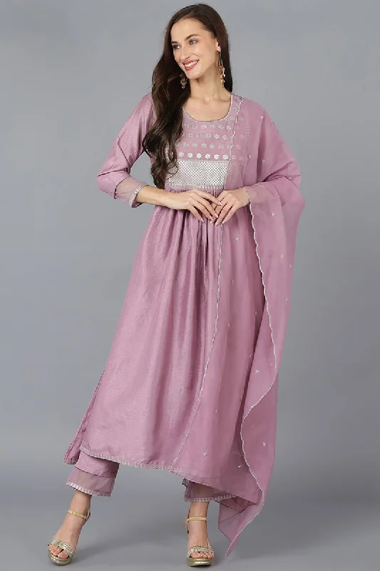 Ahika Lavender Silk Blend Solid A-Line Kurta Trousers With Dupatta Trousers Cargo Utility Ahika Lavender Silk Blend Solid A-Line Kurta Trousers With Dupatta Trousers Cargo Utility