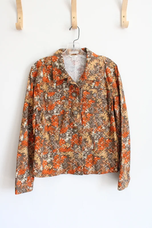 Christopher & Banks Orange & Brown Floral Patterned Jacket | M Rayon Jacket Velvet Jacket Corduroy Jacket Christopher & Banks Orange & Brown Floral Patterned Jacket | M Rayon Jacket Velvet Jacket Corduroy Jacket