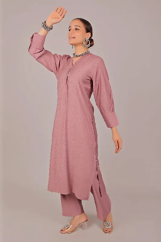 Bluesaanchi Women's Rosewater Kurti With Trouser Pajama Set Wide Leg Loose Fit Mid Waist Bluesaanchi Women's Rosewater Kurti With Trouser Pajama Set Wide Leg Loose Fit Mid Waist
