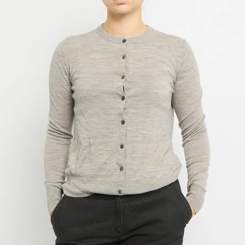 Round Neck Cardigan - UK 10 Patchwork Embroidered Appliqued