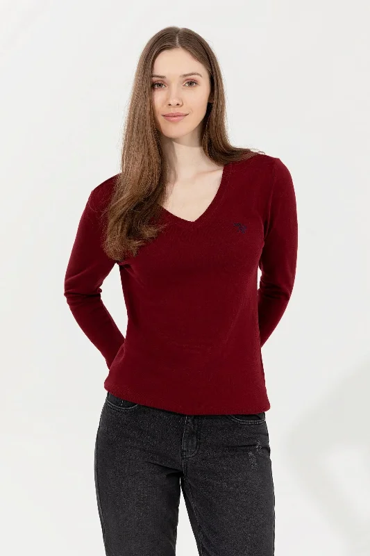 US Polo Assn. Slim Fit Pullover with Logo - Women Bateau Neck Pullover