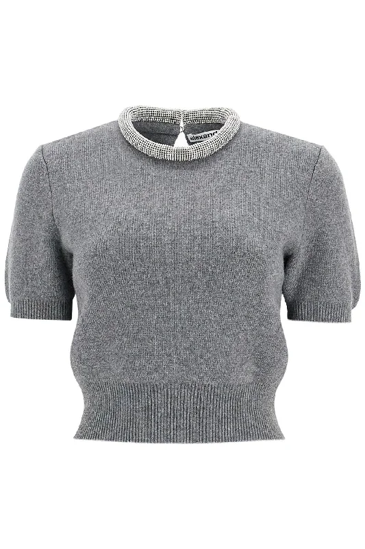 Short-sleeved Pullover With Rh  - Grey Besom Neck Pullover