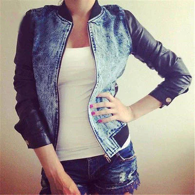 Winter Autumn Women Retro Fashion Casual Blue Jean Denim Long Sleeve Blue Coat Jacket With Two Pockets Two Sides O-Neck Striped Jacket Polka Dot Jacket Floral Jacket Winter Autumn Women Retro Fashion Casual Blue Jean Denim Long Sleeve Blue Coat Jacket With Two Pockets Two Sides O-Neck Striped Jacket Polka Dot Jacket Floral Jacket