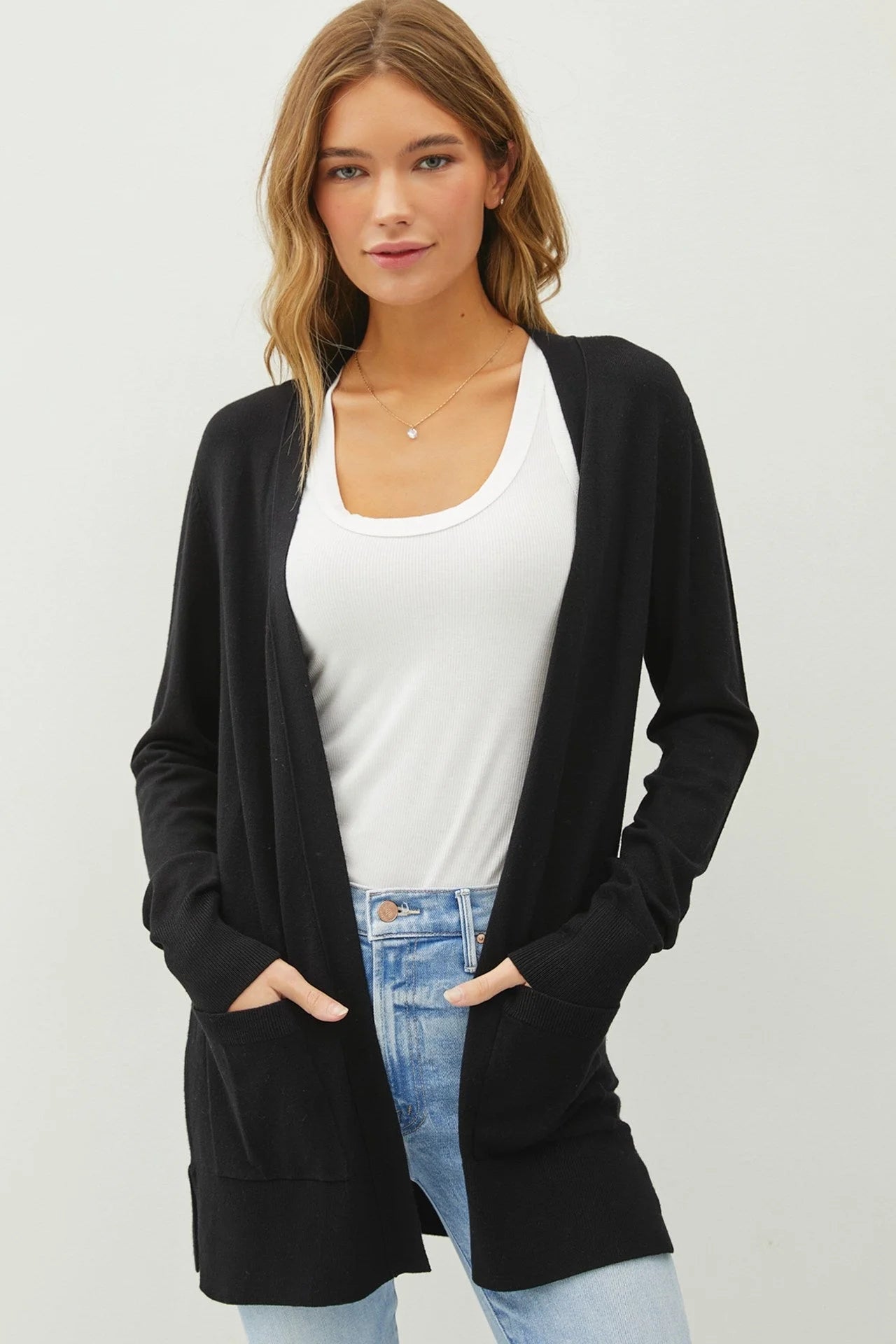 ESSENTIAL OPEN FRONT KNIT SWEATER CARDIGAN Terry Blend Velvet Blend Canvas Blend