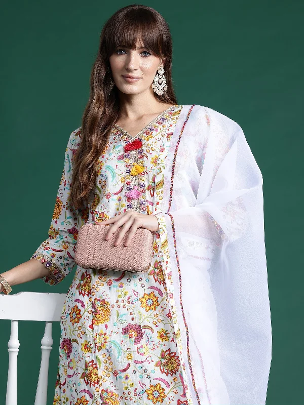 Women Off White Printed Straight Kurta Trousers With Dupatta Set - Taantav Trousers Winter Warm Women Off White Printed Straight Kurta Trousers With Dupatta Set - Taantav Trousers Winter Warm