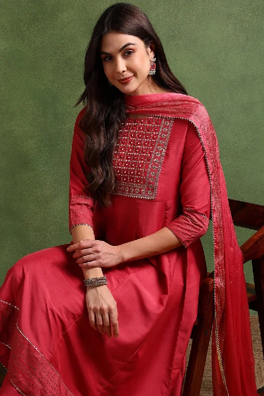 Ahika Rose Poly Silk Solid Yoke Design Kurta Trousers With Dupatta Trousers Lace Delicate Ahika Rose Poly Silk Solid Yoke Design Kurta Trousers With Dupatta Trousers Lace Delicate