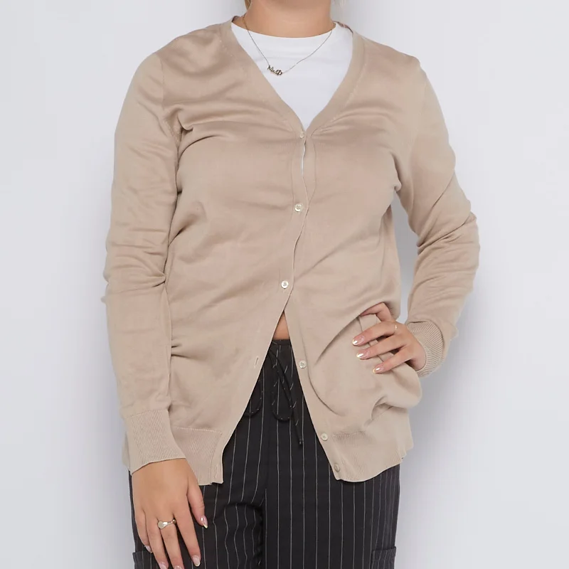 V-Neck Buttoned Cardigan - UK 12 Transparent Opaque Sheer