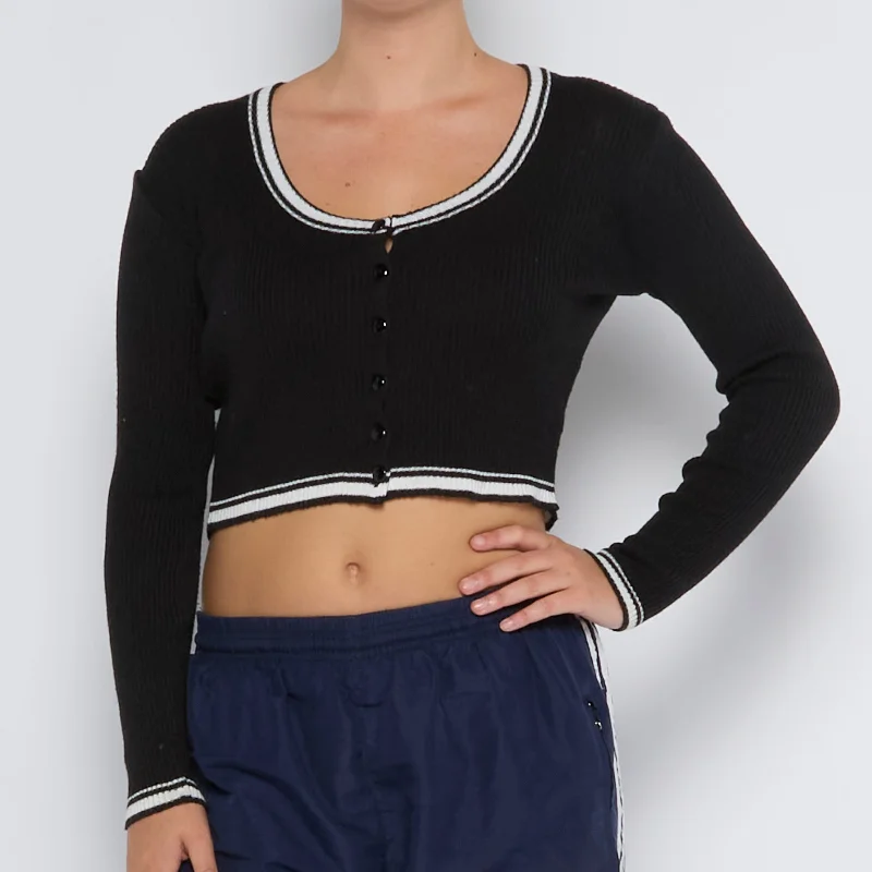 Ribbed Cropped Cardigan - UK 8 Real Fur Shearling Chenille