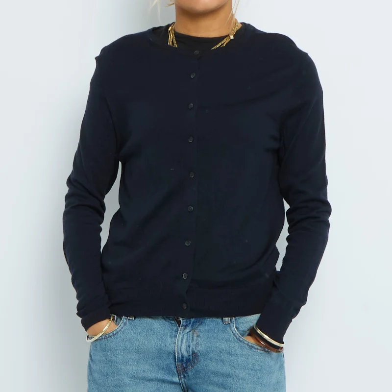 Fine Knit Cardigan - UK 10 Boat Neck Shawl Collar Notched Collar