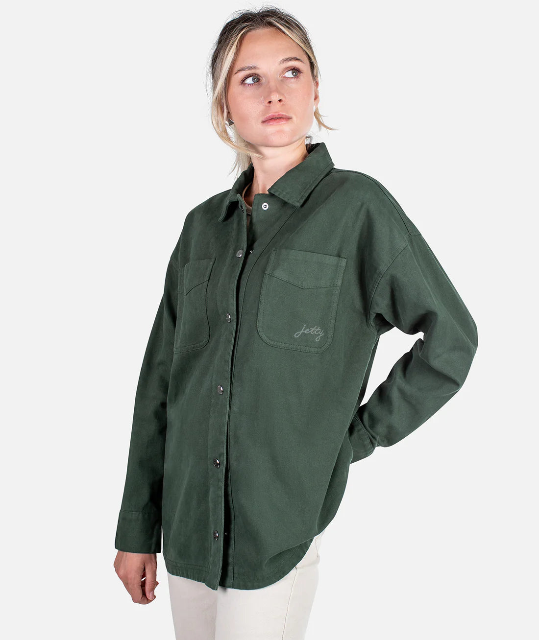 Eden Overshirt Jacket - Green Boat Neck Shawl Collar Notched Collar