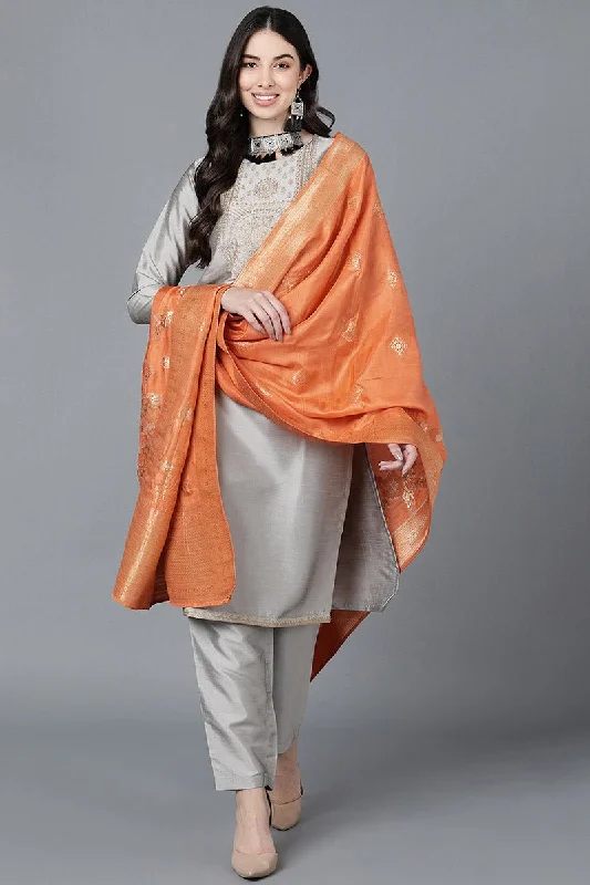 Ahika Grey Poly Silk Embroidered Kurta Trousers With Dupatta Trousers Trousers Formal Ahika Grey Poly Silk Embroidered Kurta Trousers With Dupatta Trousers Trousers Formal