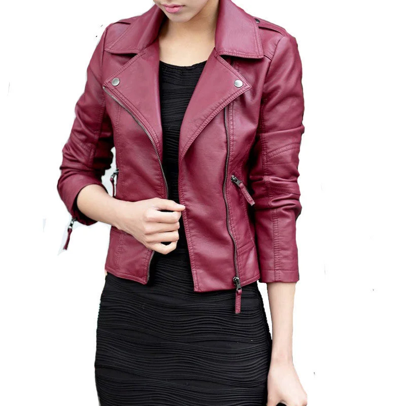 Spring Autumn Women Leather Jacket Oblique Zipper Motorcycle Trendy Casual Faux Leather Coat WWP109 Zippered Jacket Buttoned Jacket Snapped Jacket Spring Autumn Women Leather Jacket Oblique Zipper Motorcycle Trendy Casual Faux Leather Coat WWP109 Zippered Jacket Buttoned Jacket Snapped Jacket