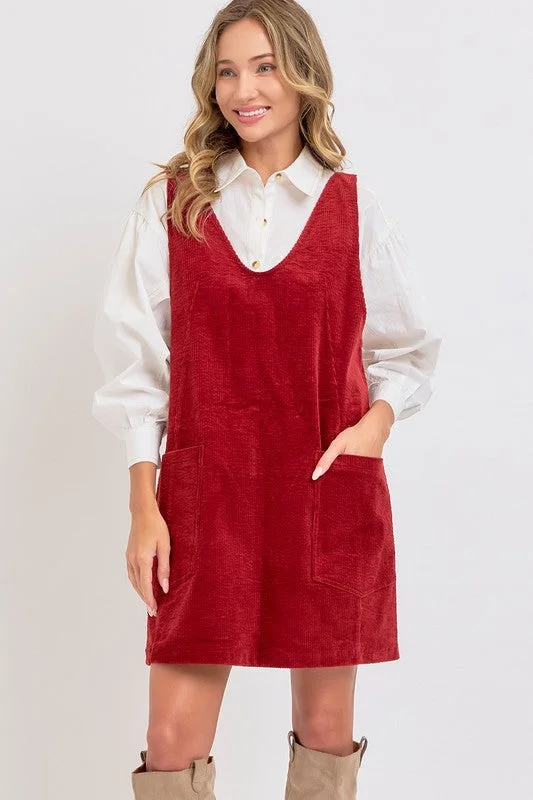Darla Cordoroy Jumper in Cranberry Embroidered Appliqued Beaded