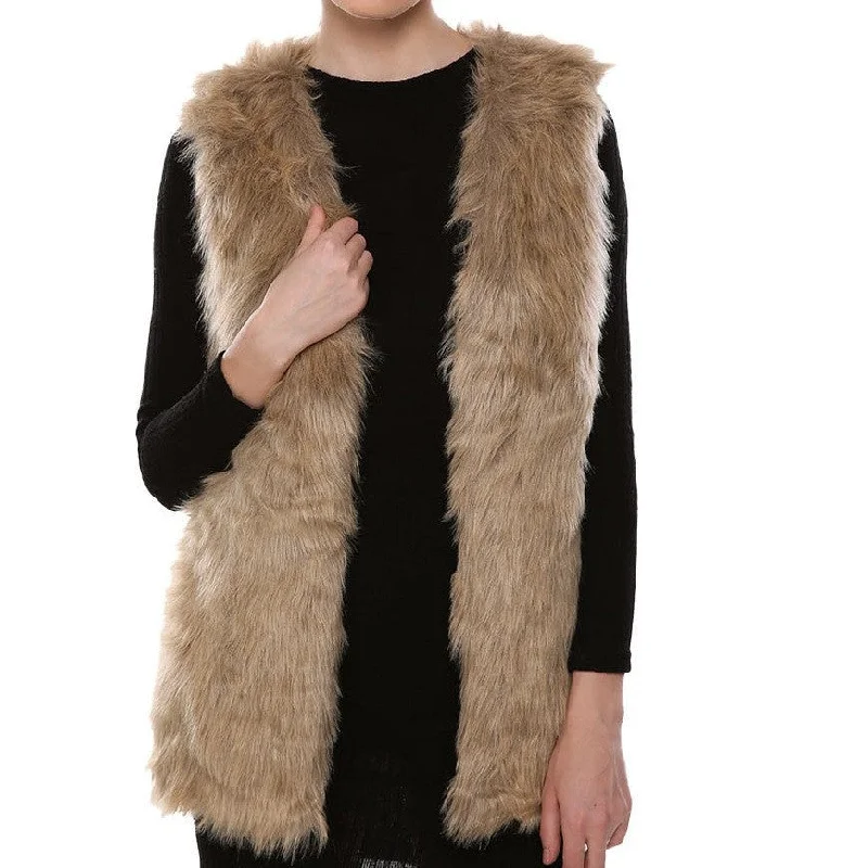 Women V Neck Slim Long Faux Fur Vest Fashion Solid Color Sleeveless Casual Winter Coat & Jacket For Female Elegant Outwear Zip Front Button Front Snap Front Women V Neck Slim Long Faux Fur Vest Fashion Solid Color Sleeveless Casual Winter Coat & Jacket For Female Elegant Outwear Zip Front Button Front Snap Front