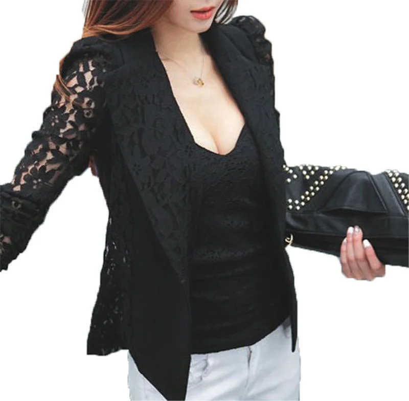NEW Fashion Sexy Sheer Lace Patchwork Blazer Coat Lady Suit Outwear Women OL Formal Slim Jacket Black White Plus Size S-3XL Fleece Jacket Down Jacket Feather Jacket NEW Fashion Sexy Sheer Lace Patchwork Blazer Coat Lady Suit Outwear Women OL Formal Slim Jacket Black White Plus Size S-3XL Fleece Jacket Down Jacket Feather Jacket