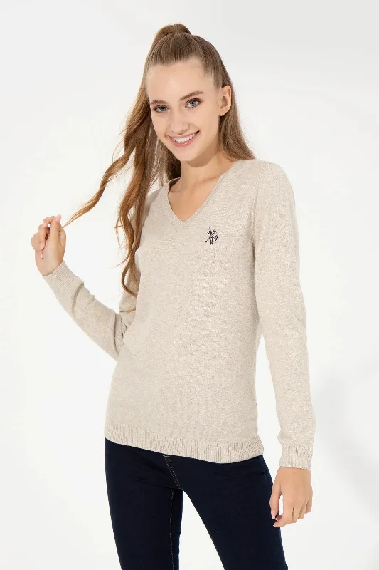 US Polo Assn. Slim Fit Pullover with Logo - Women Lapel Neck Sweater