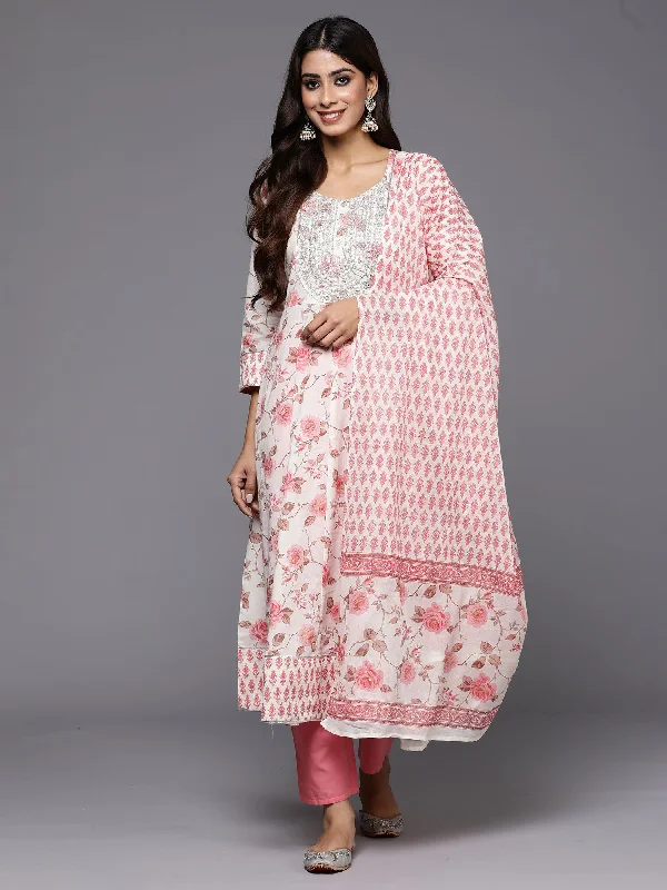 Women Off White Embroidered A-Line Kurta Trousers With Dupatta Set - Taantav Trousers Sale Discount Women Off White Embroidered A-Line Kurta Trousers With Dupatta Set - Taantav Trousers Sale Discount