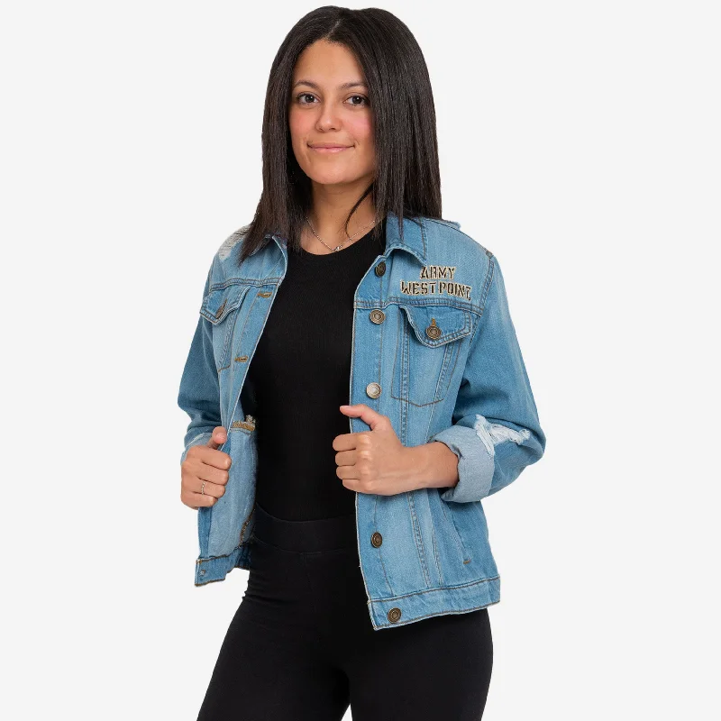 Army Black Knights Womens Denim Days Jacket Stand-Up Collar Roll-Neck Collar Turtle Neck Army Black Knights Womens Denim Days Jacket Stand-Up Collar Roll-Neck Collar Turtle Neck