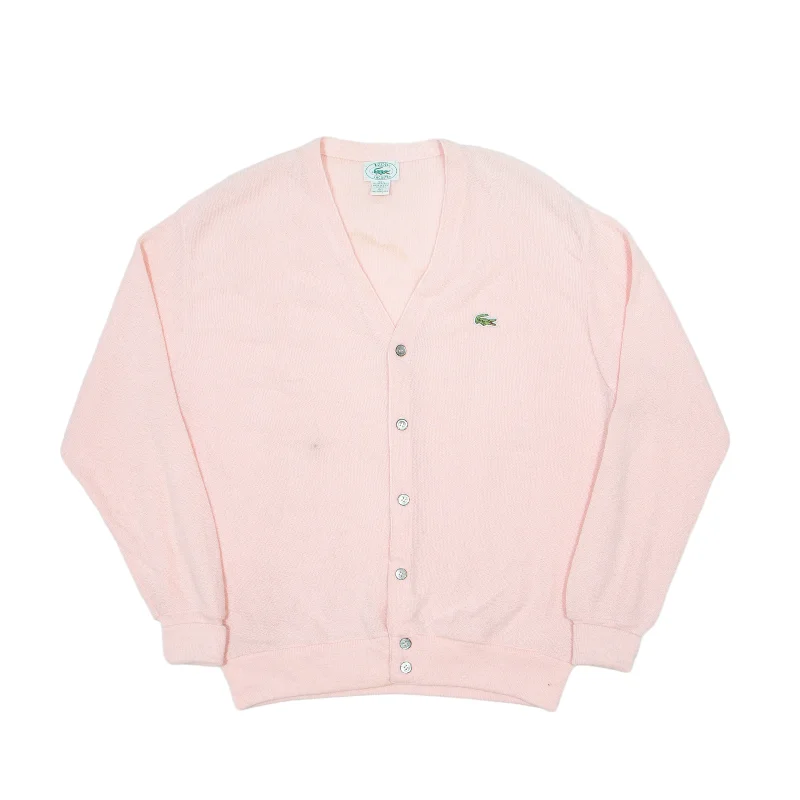 IZOD LACOSTE Cardigan Pink 90s Tight Knit Womens L Cable Knit Ribbed Knit Lace Knit