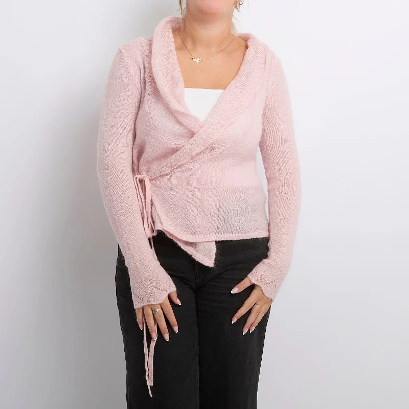 Belt  Frilled Knitted Cardigan - UK 10 Long Cardigan Short Cardigan Medium Cardigan