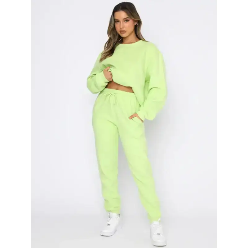 Women’s new solid color round fashionable casual collar pullover long Crew Neck Wool