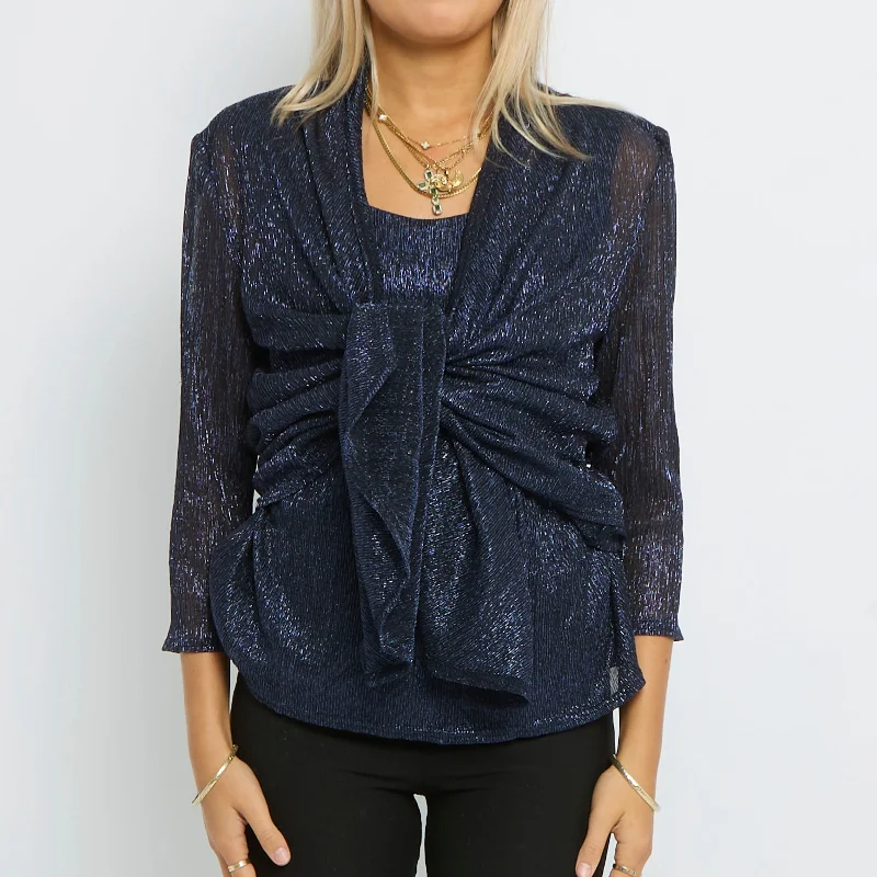 Shimmer Round Neck Two In One Cardigan and Vest- UK 14 Seamless Knitted Crochet