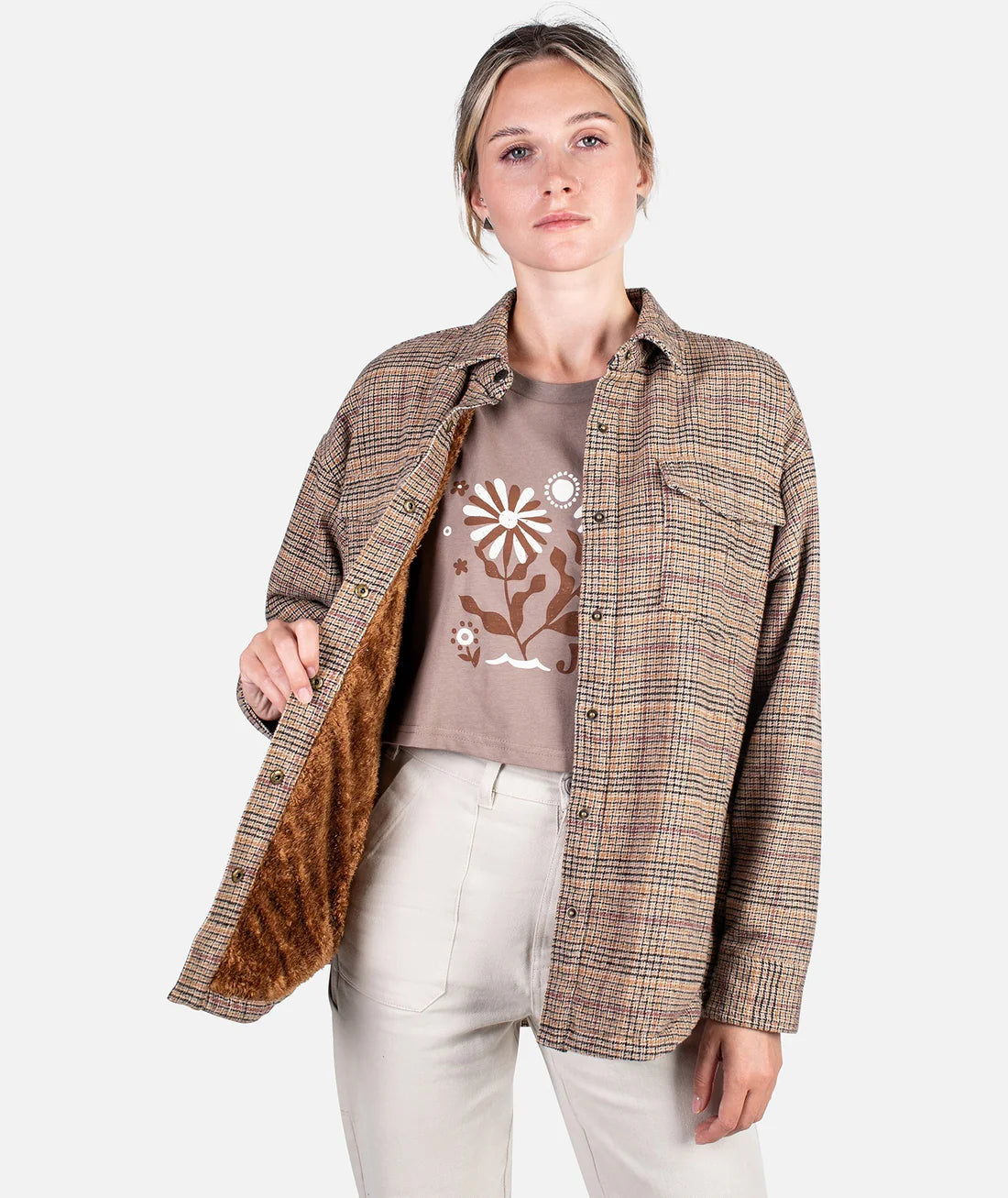 Nivean Flannel Jacket - Tan Elasticated Jacket Padded Jacket Insulated Jacket