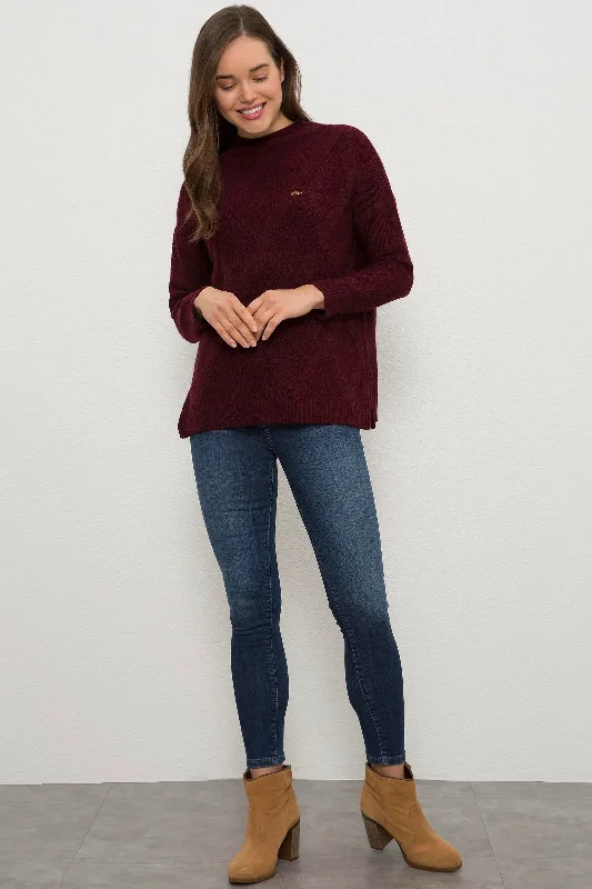 US Polo Assn. Comfort Round Neck Pullover with Metal USPA Logo - Women Slim Sleeve Pullover