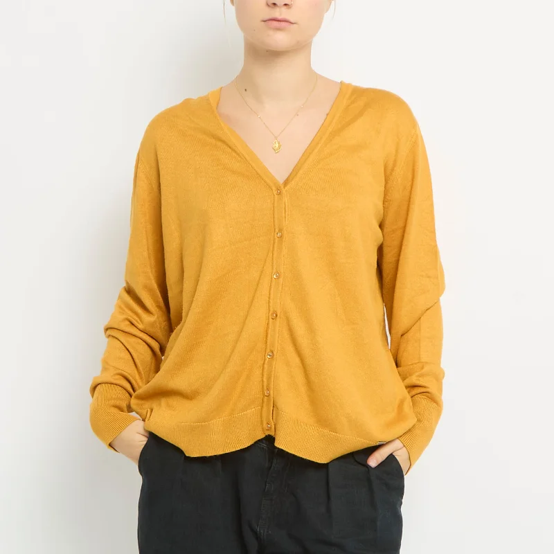 Button Detail Low Cut Knitted Cardigan - UK 14 Notch Collar Peter Pan Collar Cowl Neck Button Detail Low Cut Knitted Cardigan - UK 14 Notch Collar Peter Pan Collar Cowl Neck
