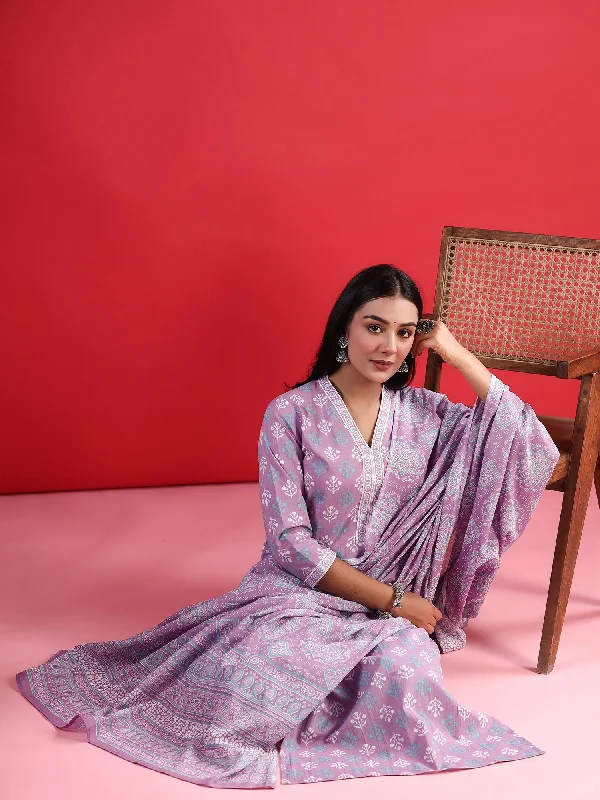Women Lavender Printed Straight Kurta Trousers With Dupatta Set - Taantav Trousers Bootcut Casual Women Lavender Printed Straight Kurta Trousers With Dupatta Set - Taantav Trousers Bootcut Casual