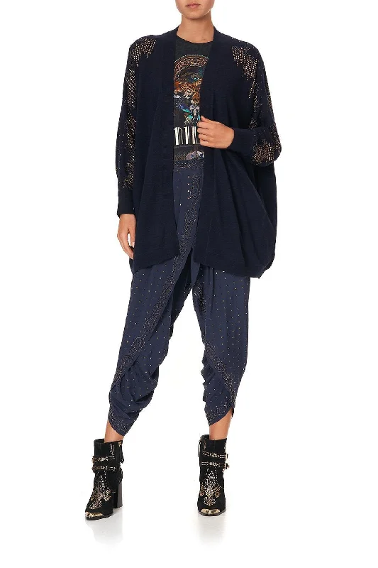 DOLMAN SHOULDER PAD CARDIGAN LUXE NAVY Terry Terry Cloth Terry Knit