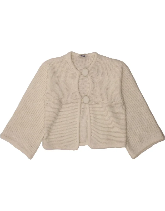 VINTAGE Womens Crop Cardigan Sweater UK 14 Medium White Boat Neck Shawl Collar Notched Collar VINTAGE Womens Crop Cardigan Sweater UK 14 Medium White Boat Neck Shawl Collar Notched Collar