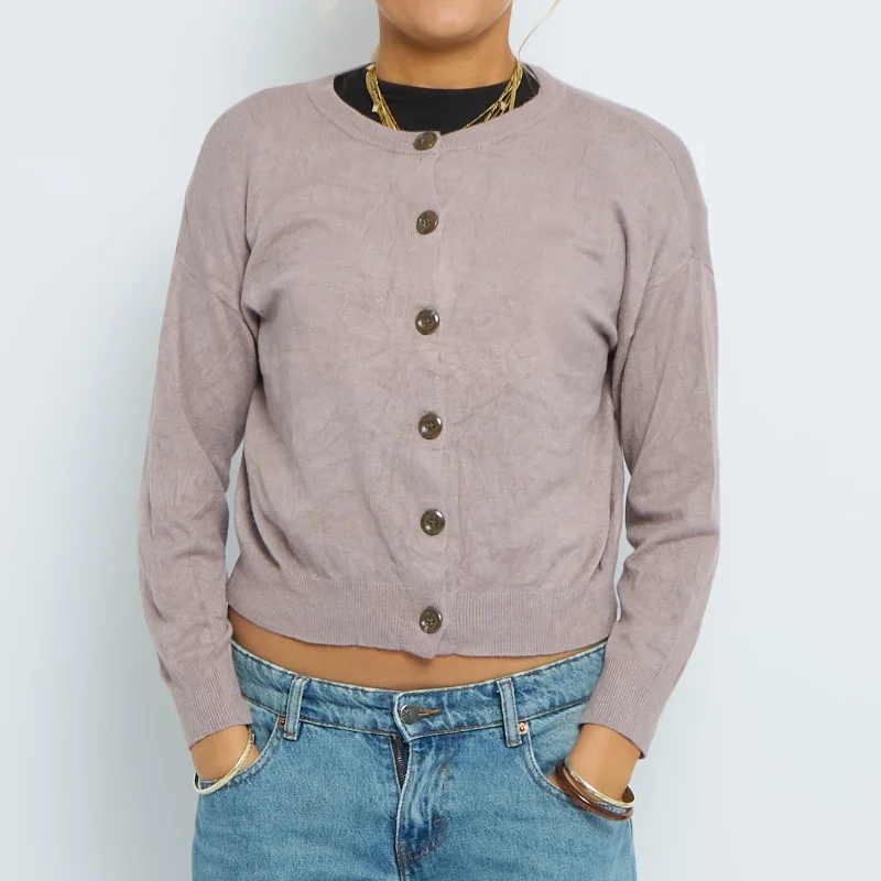 Buttoned Fine Knit Cardigan - UK 10 Transparent Opaque Sheer
