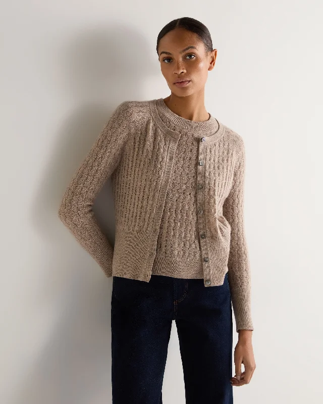 Women's Moving Rib Cashmere Cardigan Oatmeal Brown Cardigan Knitwear Sweater