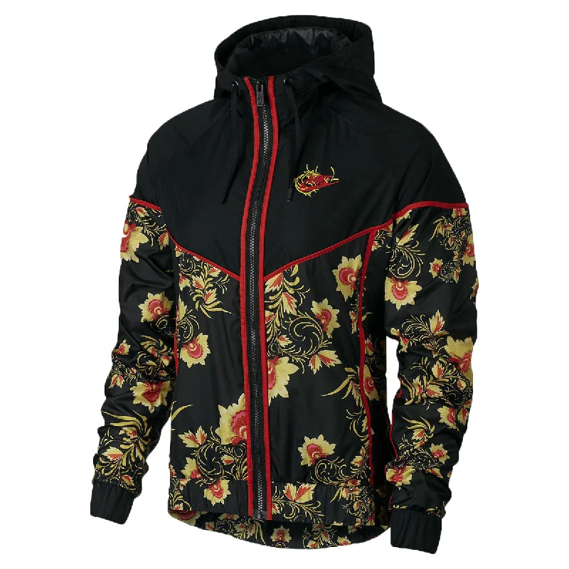 Nike Sportswear NSW Floral Windrunner Printed Women's Jacket Black-Red-Yellow Hoodie Zip-Up Jacket Button-Up Jacket Nike Sportswear NSW Floral Windrunner Printed Women's Jacket Black-Red-Yellow Hoodie Zip-Up Jacket Button-Up Jacket