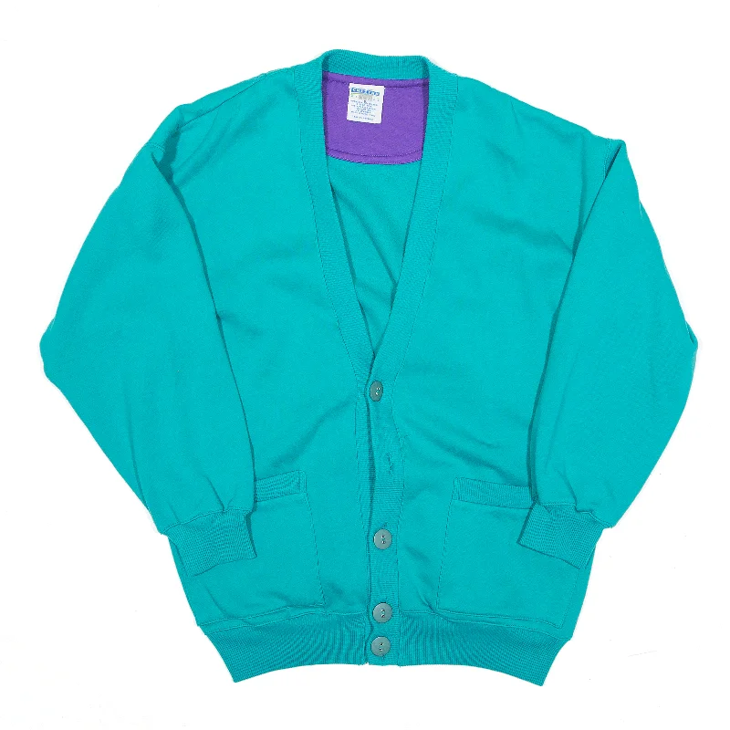 CHEETAH Cardigan Blue V-Neck Womens S Zippered Front Buttoned Front Snap Front