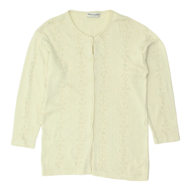 Pierre Cardin Womens White Cotton Acrylic Knit Cardigan | Vintage Designer VTG Terry Terry Cloth Terry Knit