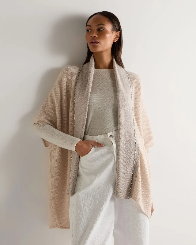 Women's Metal Rib Cashmere Cardigan Ecru White Wool Cardigan Cotton Cardigan Cashmere Cardigan