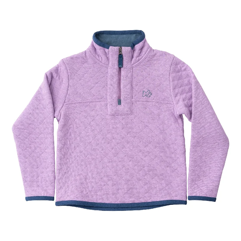 Quilted Zip Pullover - Sheer Lilac Lapel Neck Sweater